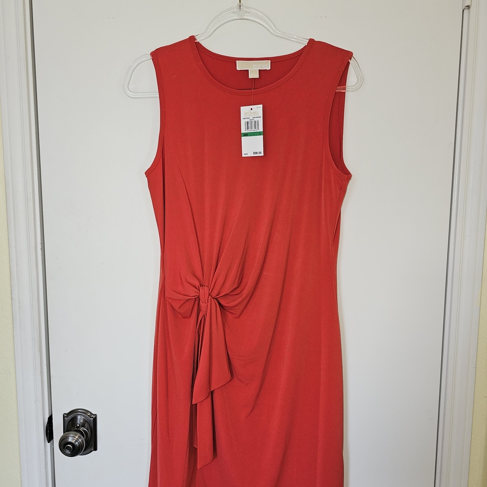 Michael Kors Orange Midi Dress with Knot Detail